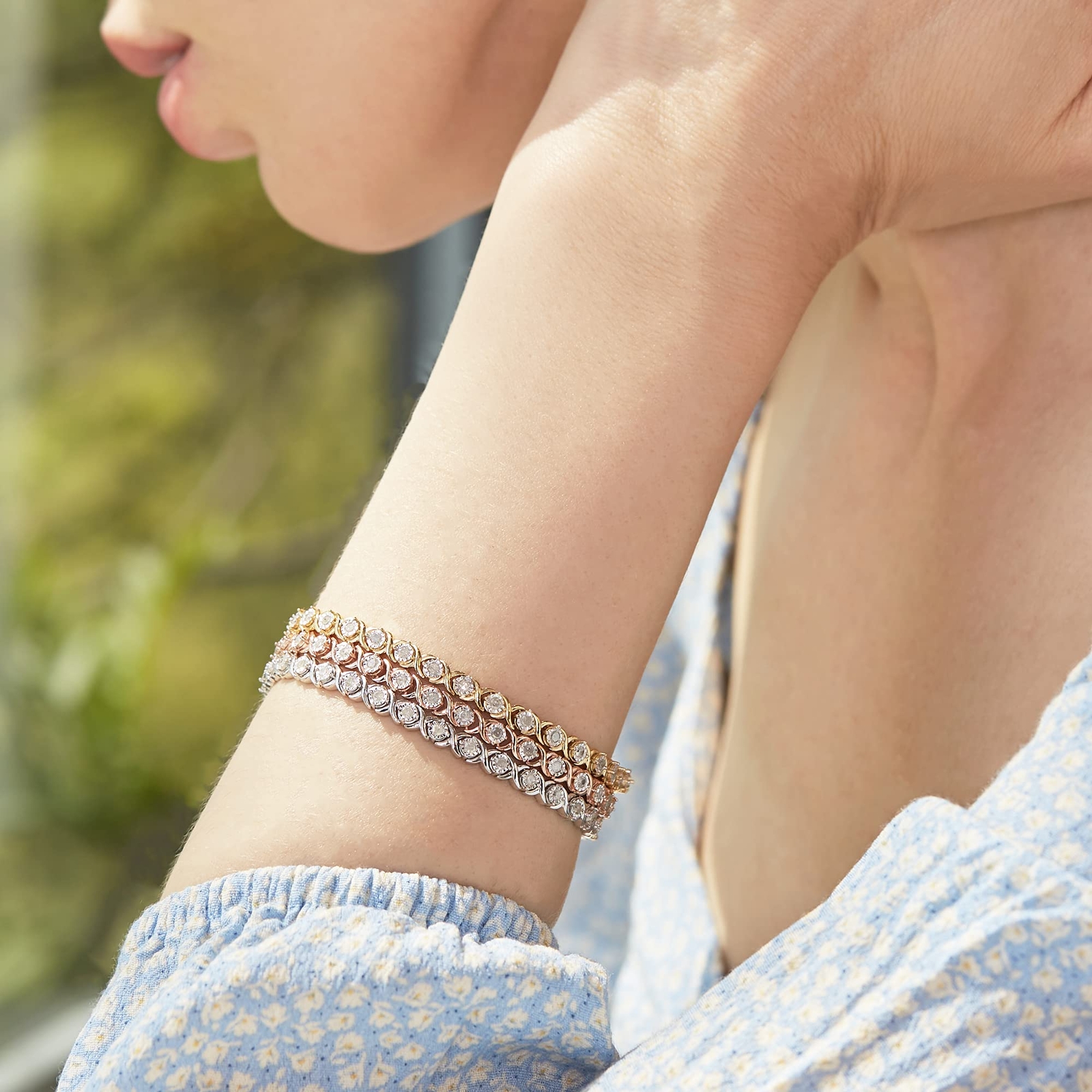 Classy 1.00 Ct Natural Diamond XO Bracelet in Rose Gold Rhodium Plated Silver