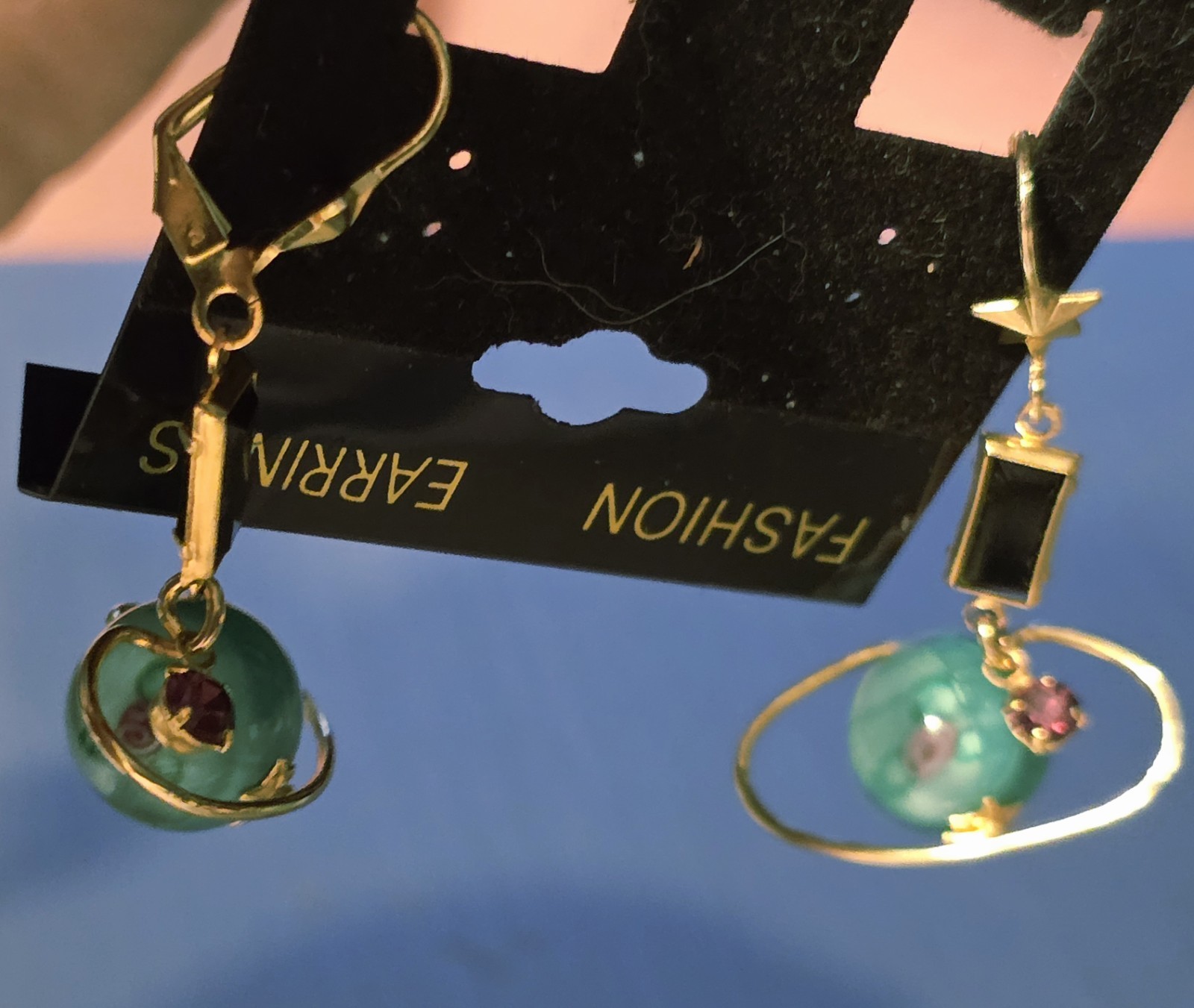 Solar System Earrings Celestial Planets Orbit Gold Tone Dangle Jewelry Preowned