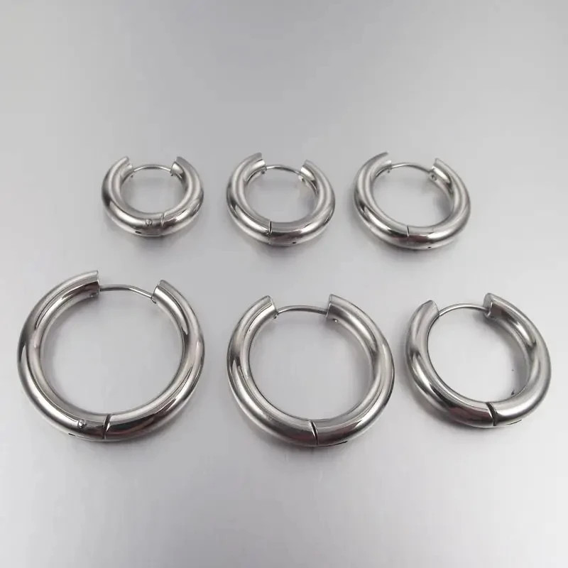 2 Pc Stainless Steel Hoop Earrings Men Round Thick Circle Huggie Jewelry