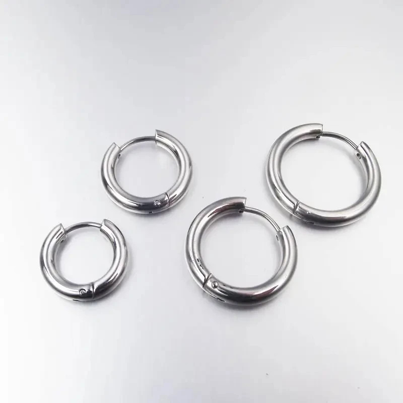 2 Pc Stainless Steel Hoop Earrings Men Round Thick Circle Huggie Jewelry