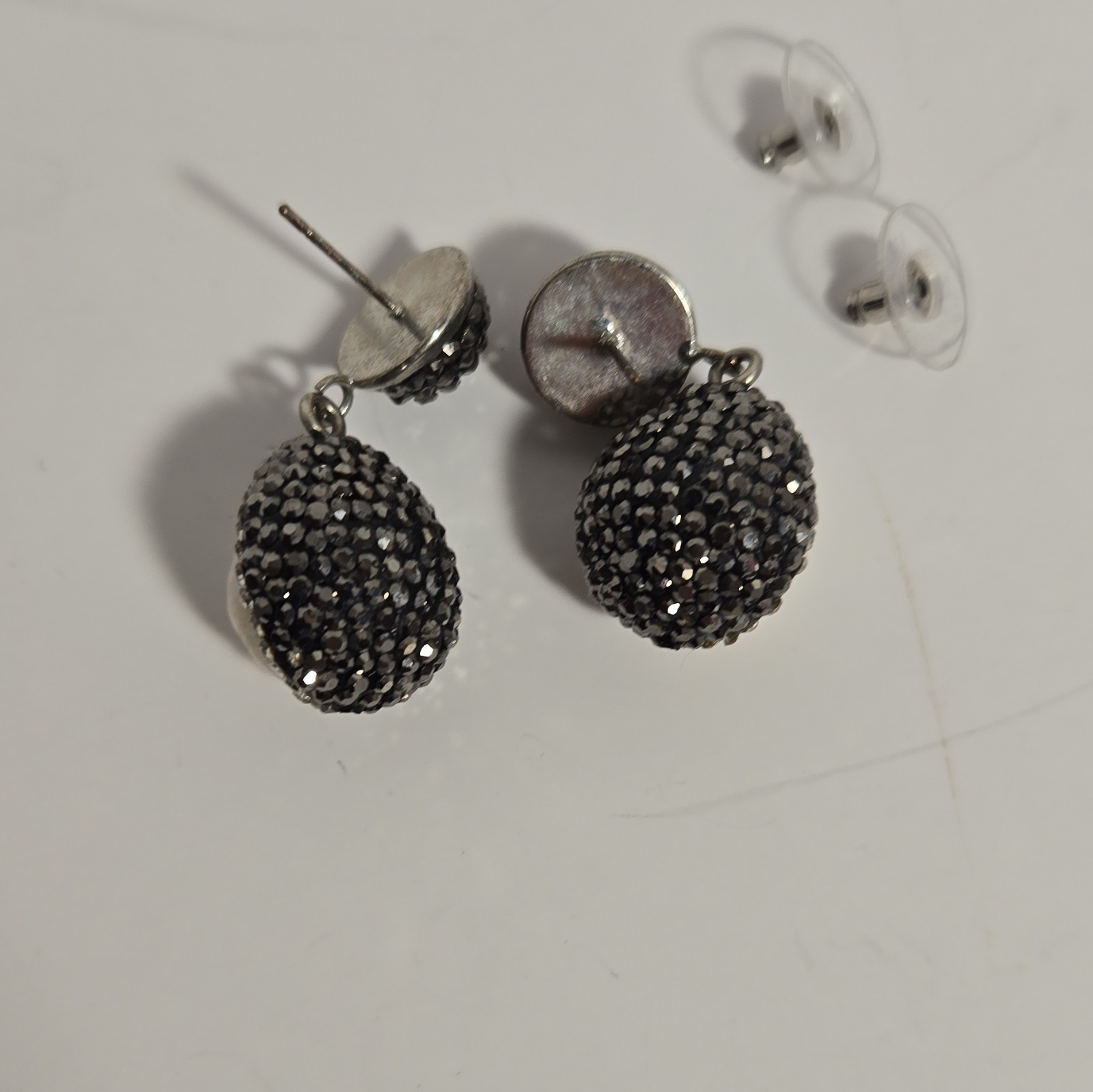 Silver Tone Pavé Rhinestone & Simulated White Teardrop Pearl Dangle Stud