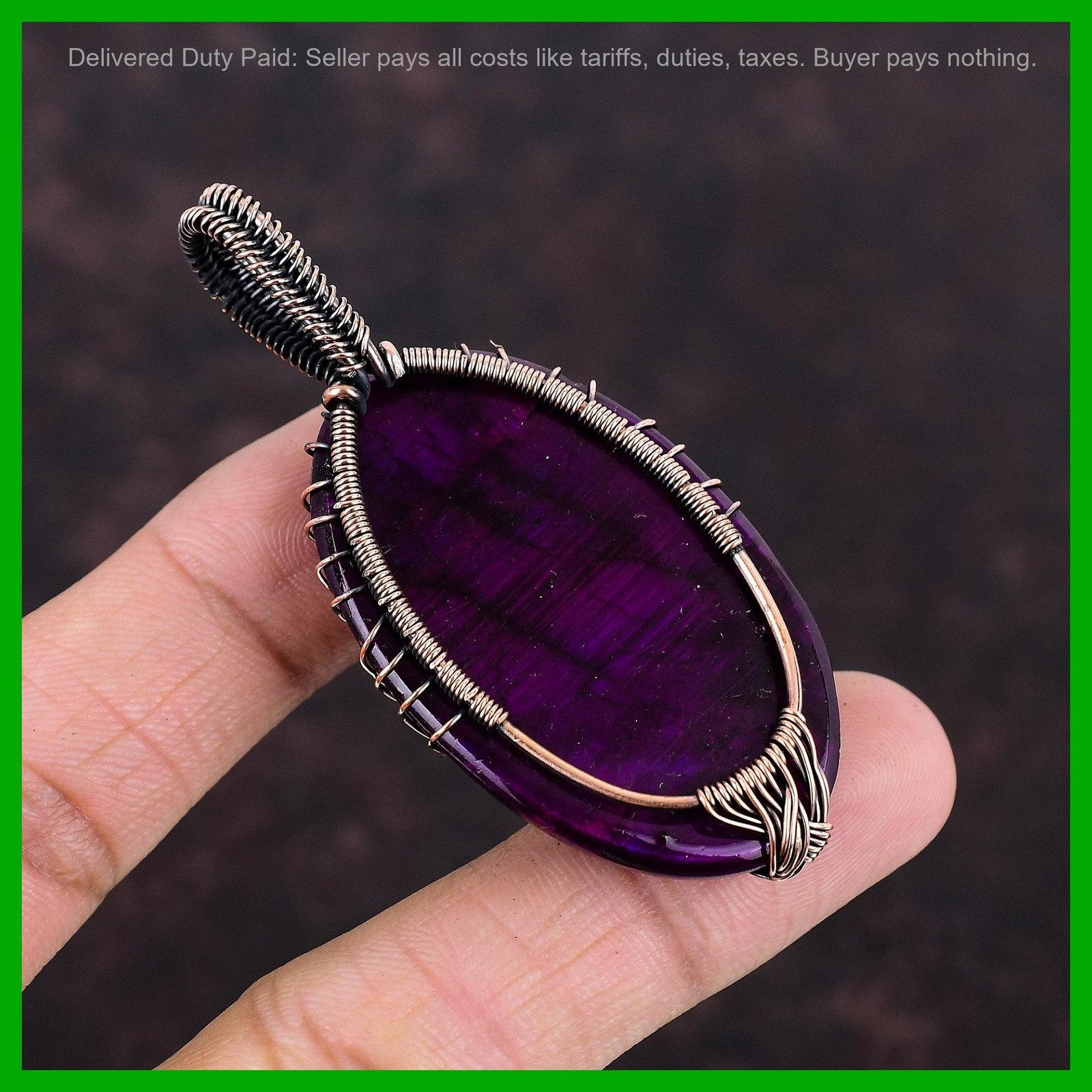 Copper Third Eye Chakra Natural Pink Fire Labradorite Wire Wrap Pendant Jewelry