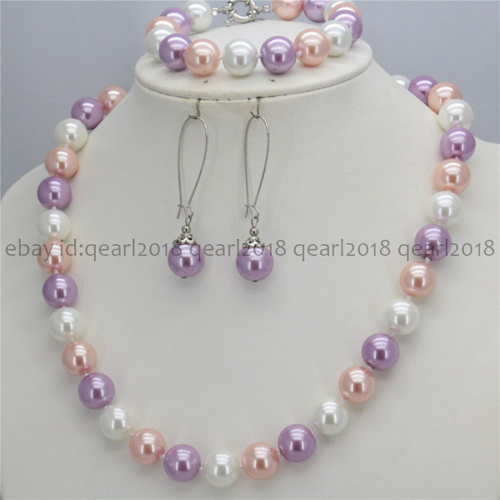 8/10/12mm South Sea Shell Pearl Round Beads Necklace Bracelet Earrings Set 18”