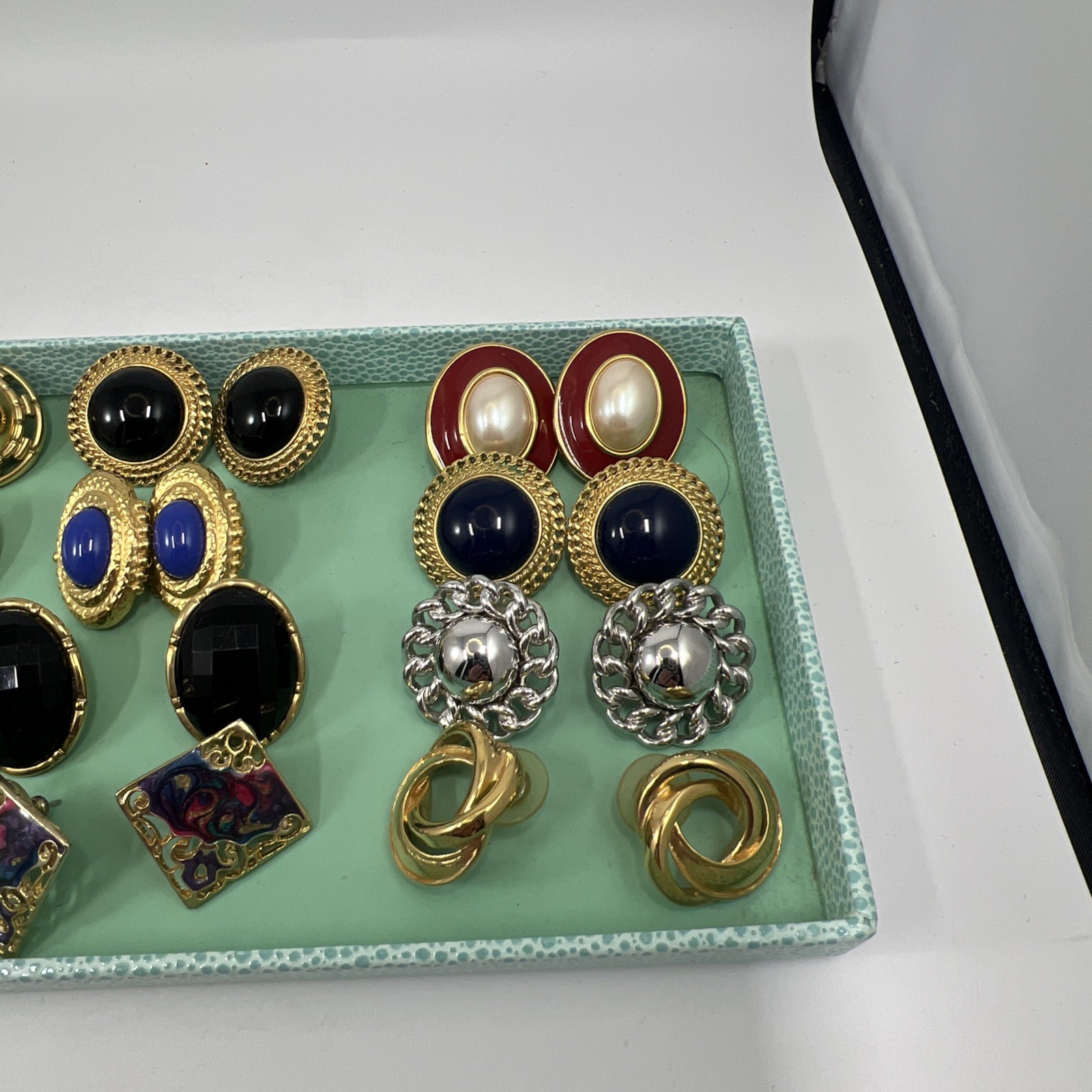 Vintage 20 Pairs Gold Tone Pearl Statement Pierced Earrings Trifari Monet +
