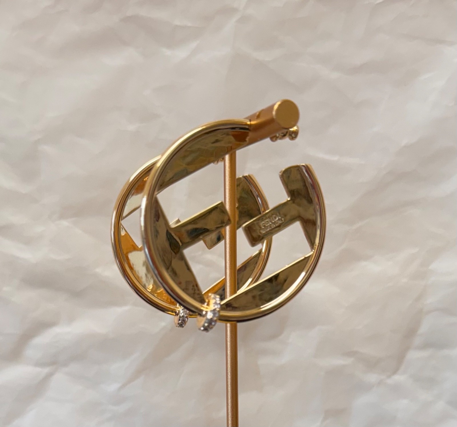 Fendi Gold Tone Abstract Sculptural Clip-On Earrings # 556