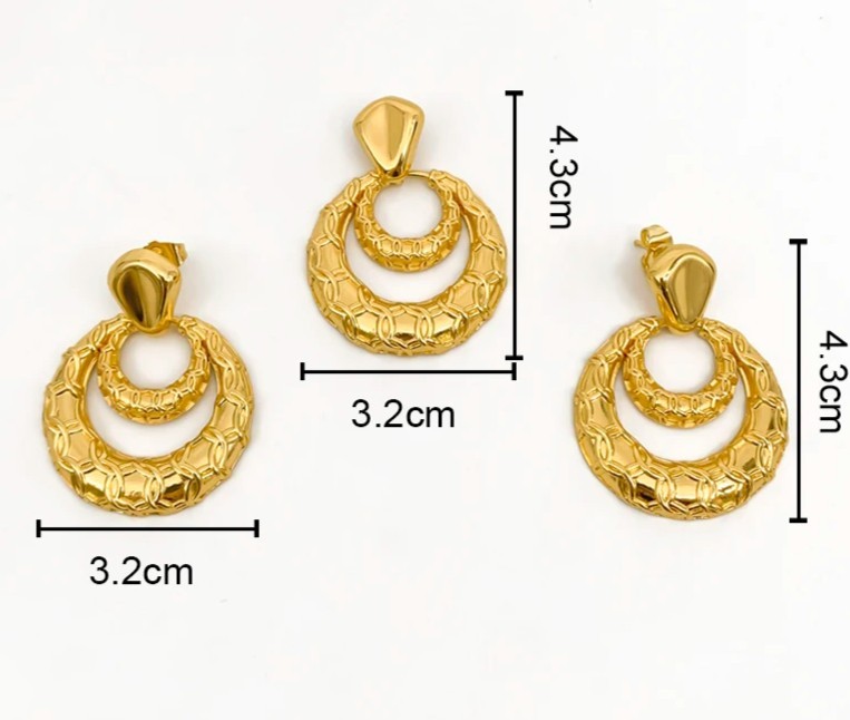 45cm African Dubai 18K Gold Plated Bridal Double Layer Earrings Pendant Necklace