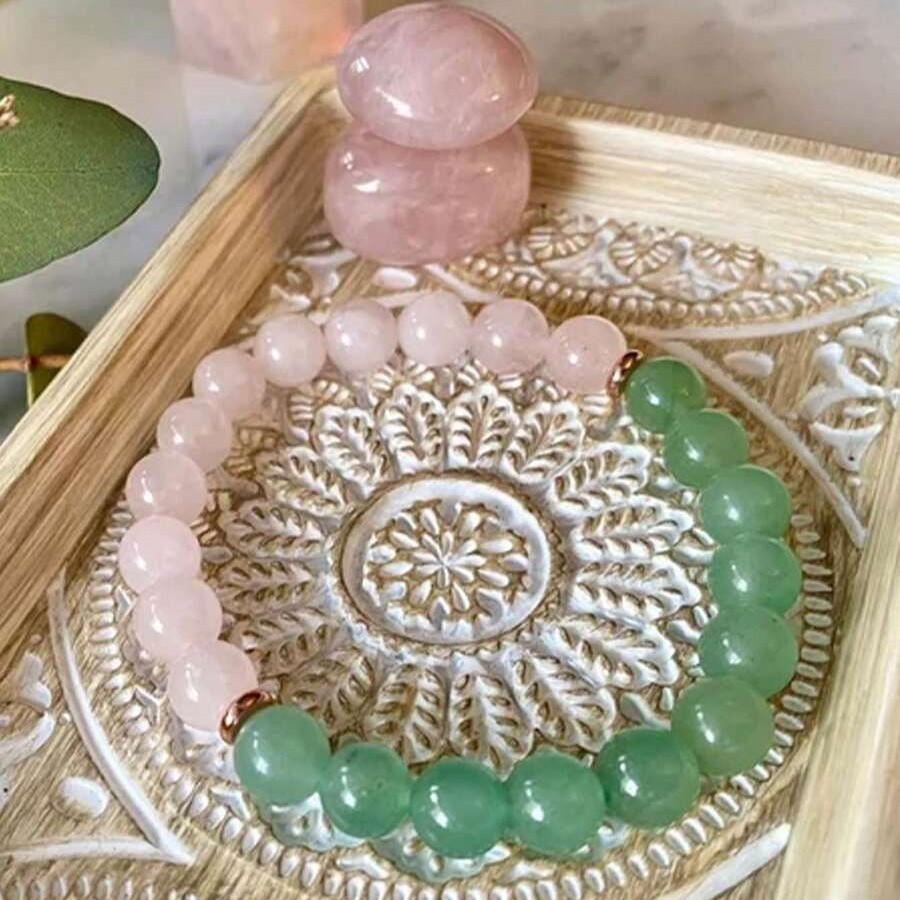 Rose Quartz Jade Bead Bracelet Natural Crystal Love Luck Jewelry Gift for Women