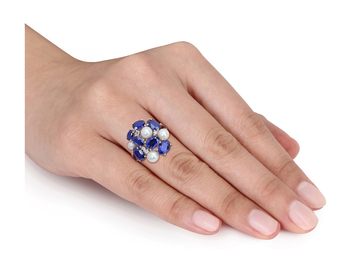 7.00 Carat (ctw) Lab-Created Blue and White Sapphire with Freshwater Cultured Pe