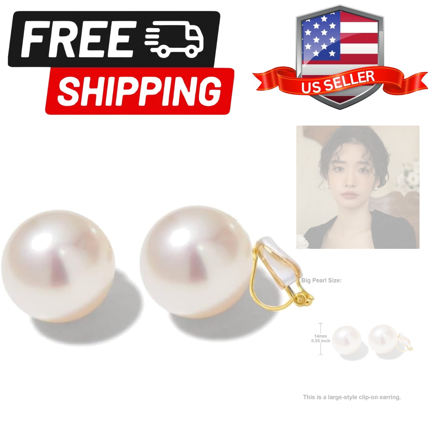 Pearl Clip on Earrings for Women Drop Clip Earrings for Women Gold Plated Whi…