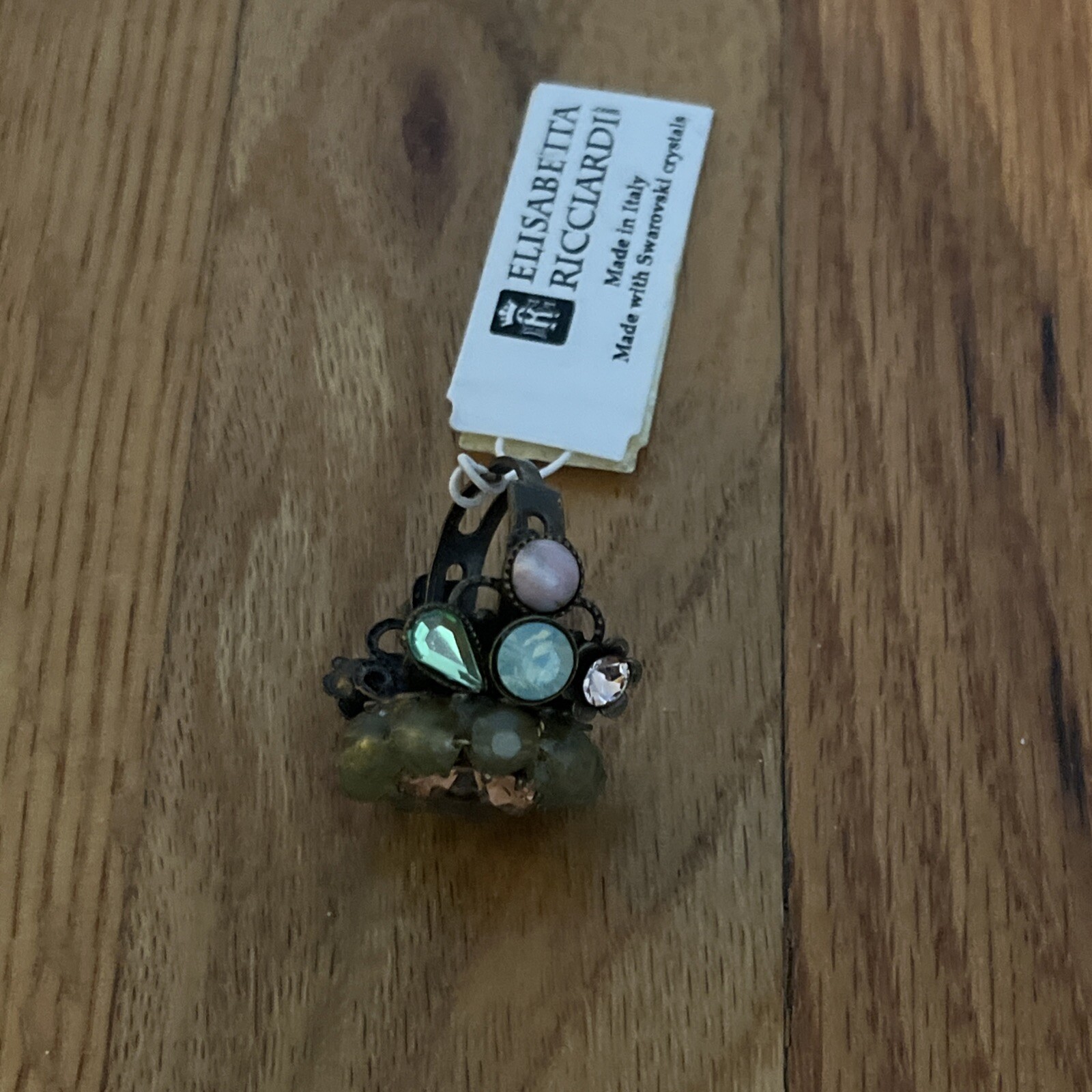 Elizabetta Ricciardi Adjustable Crystal Ring. NWT. Green & Brown Flower