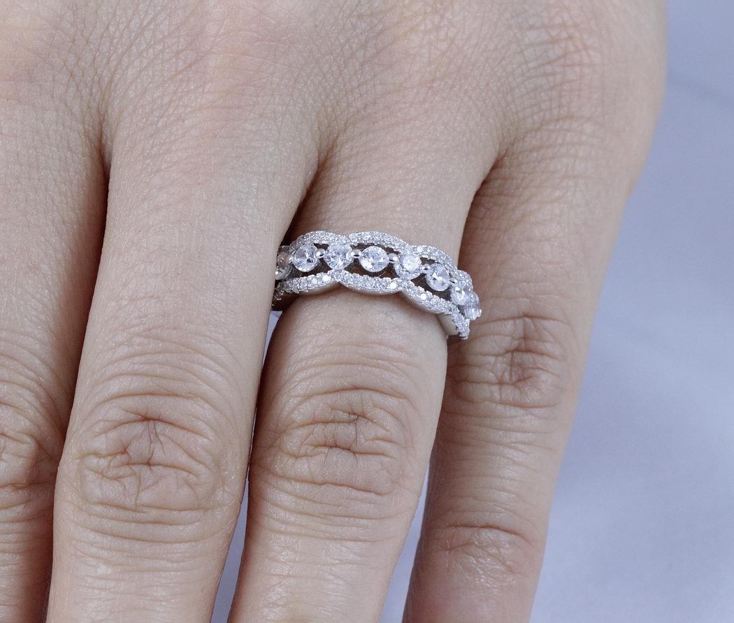 925 STERLING SILVER CZ HALF ETERNITY WEDDING BAND RING WOMEN’S SIZE 2.5-15 M3356