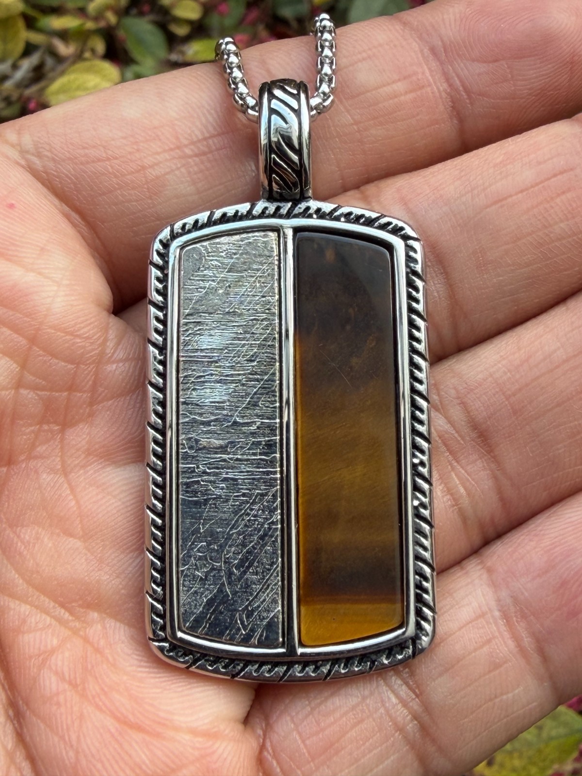 Natural Meteorite Tiger Eye Pendant Gemstone Jewelry Gift for Men Women