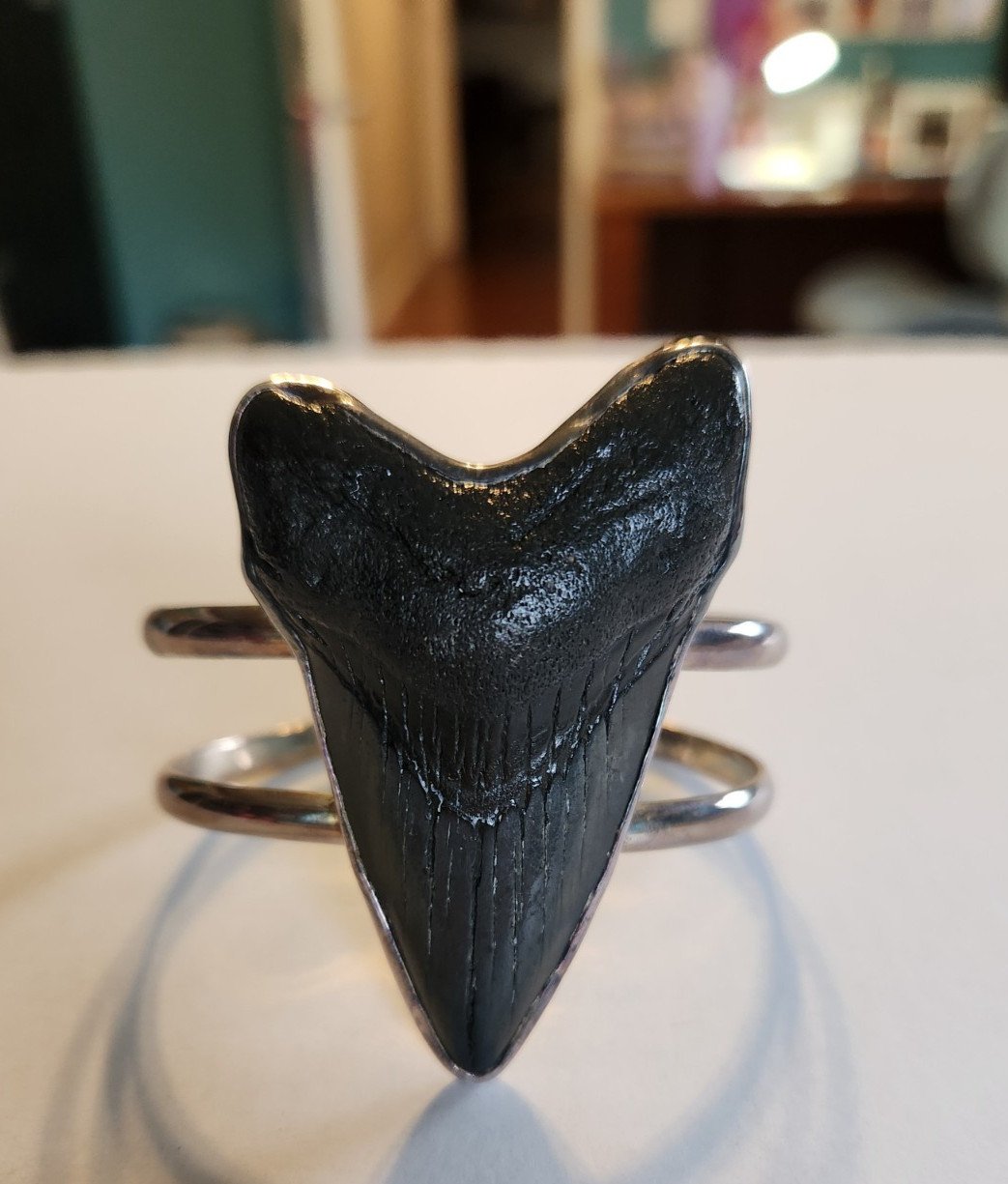 Unique Sterling Silver Megalodon Shark Tooth Cuff Bracelet by Charles Albert