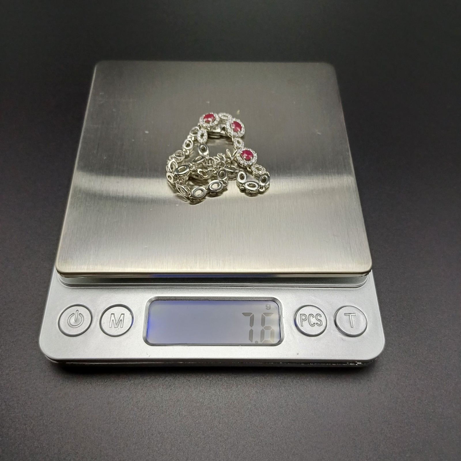 925 Sterling Silver Pink CZ Bracelet Clear Cubic Zirconia Adjustable 7.5-8.5″ 7.