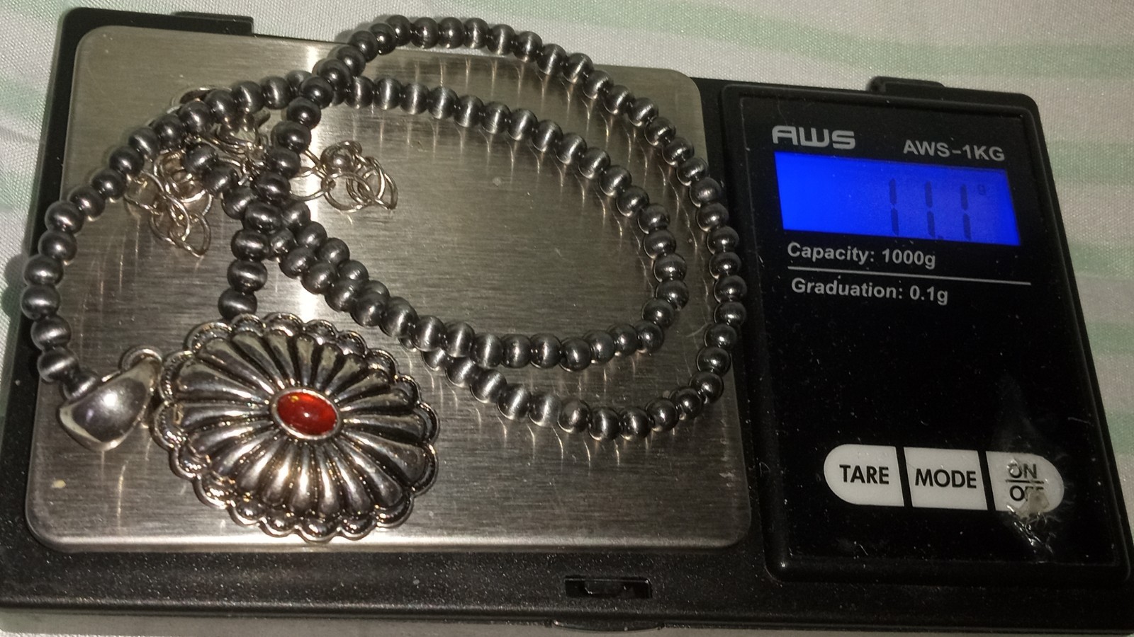 Southwestern Silver Necklace Red Stone No Marks Non-magnetic, Except Extension