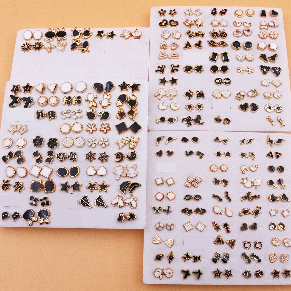 36 Pairs Mixed Color Flower Cartoon Enamel Stud Earrings Set Plastic Resin
