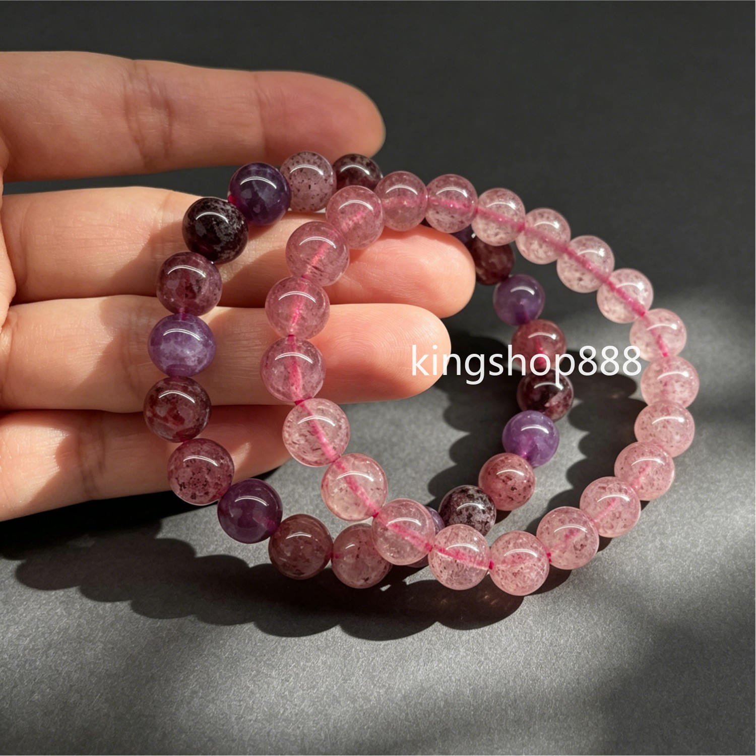 2PCS Natural Strawberry & Super Seven Mixed Crystal Beaded Bracelet Jewelry 9mm