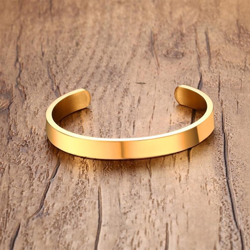 Men’s Gold-Color Stainless Steel Cuff Bracelet – High-Quality Simple Pulseiras