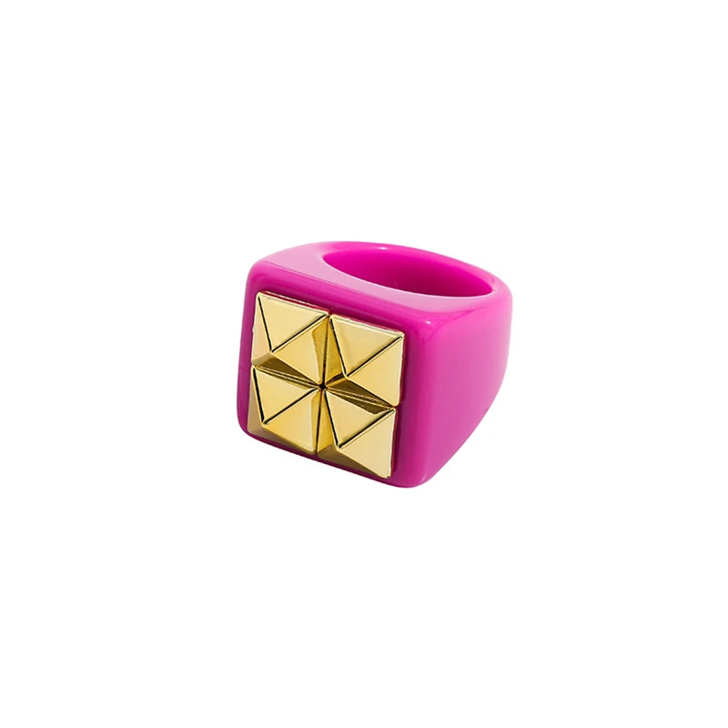 Resin Chunky Ring Geometric Square Round Knuckle Bold Band Women Jewelry