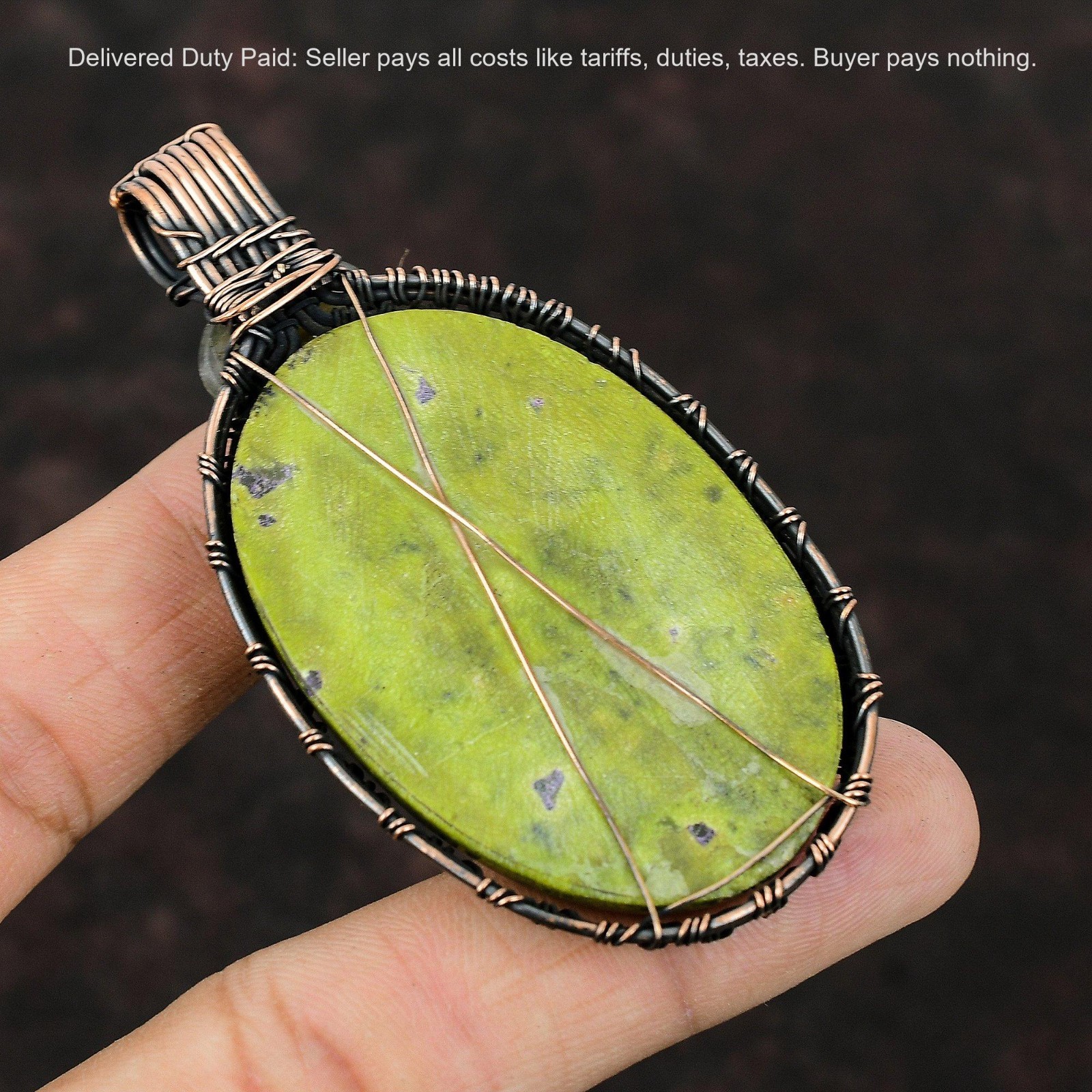 Copper Oval Stichtite Gemstone Labradorite Daughter Wire Wrapped Pendant Jewelry