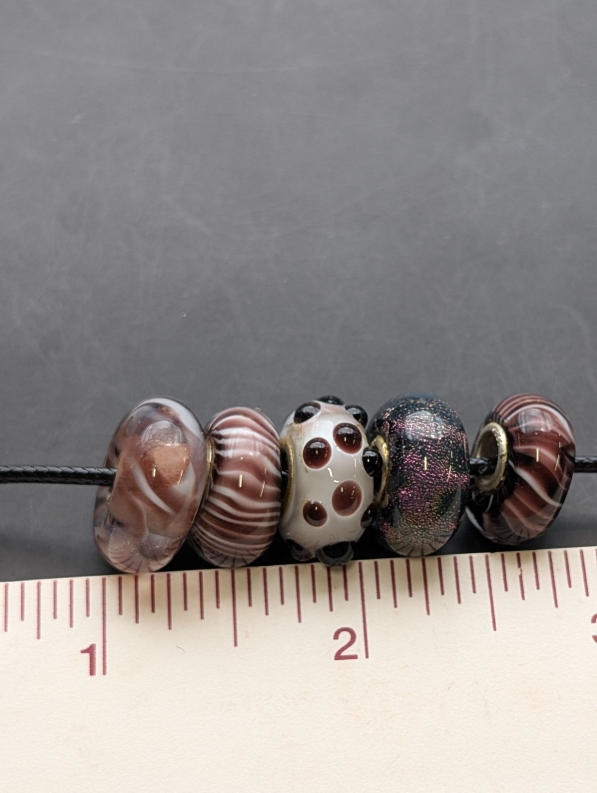 5 Purple And Whit big hole european glass beads silver Core Charm #3