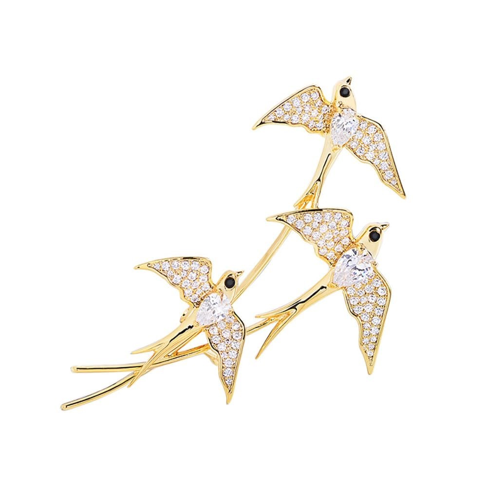 Shiny Crystal Bird Brooch Pin for Women – Rhinestone CZ Lapel Badge & Scarf Clip