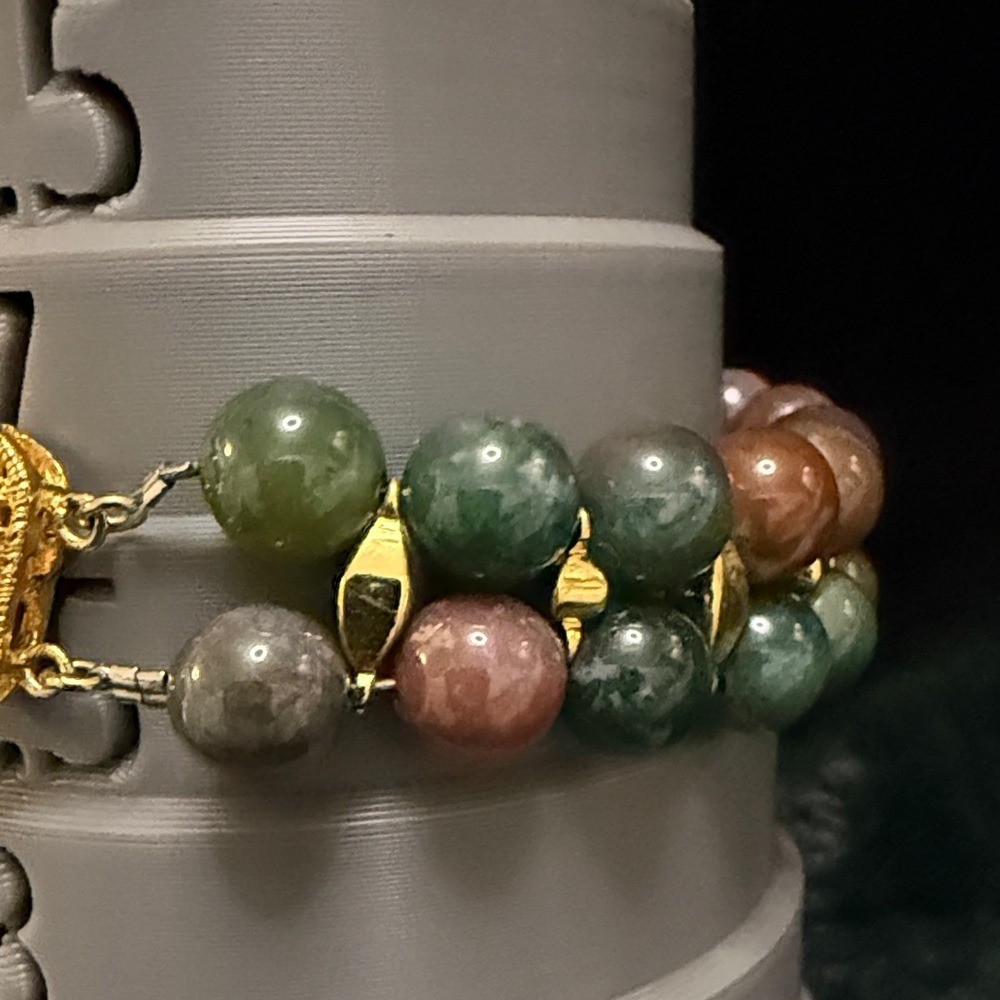 Gold Filigree Clasp Green & Red Agate Beaded Bracelet – Women Jewelry