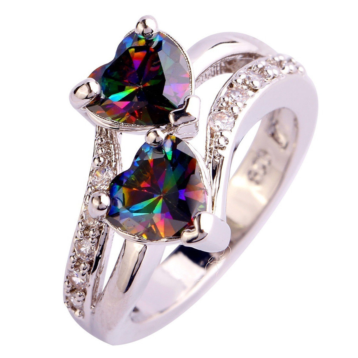 925 Sterling Silver Rainbow Mystical Fire Topaz Wedding Engagement Ring Size 7