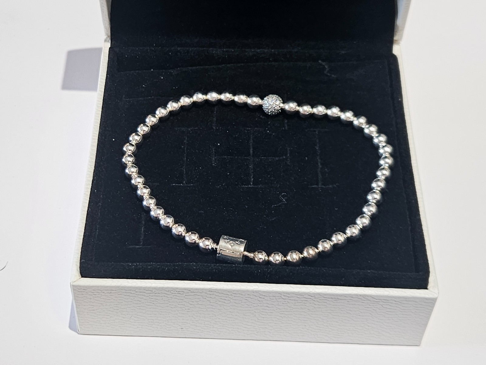 NEW 100% Authentic PANDORA 925 Silver Beads & Pave Ball Chain Bracelet 598342CZ