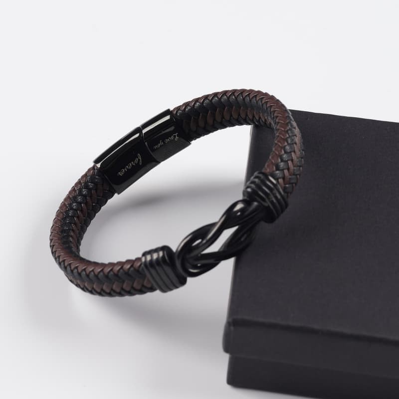 Men’s Braided Leather Bracelet Magnetic Locket Bangle Cuff a Card for the Son