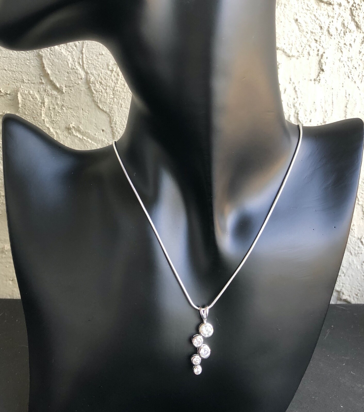 Channel Set Stack Cubic Zirconia Pendant 18″ chain Genuine .925 Sterling Silver