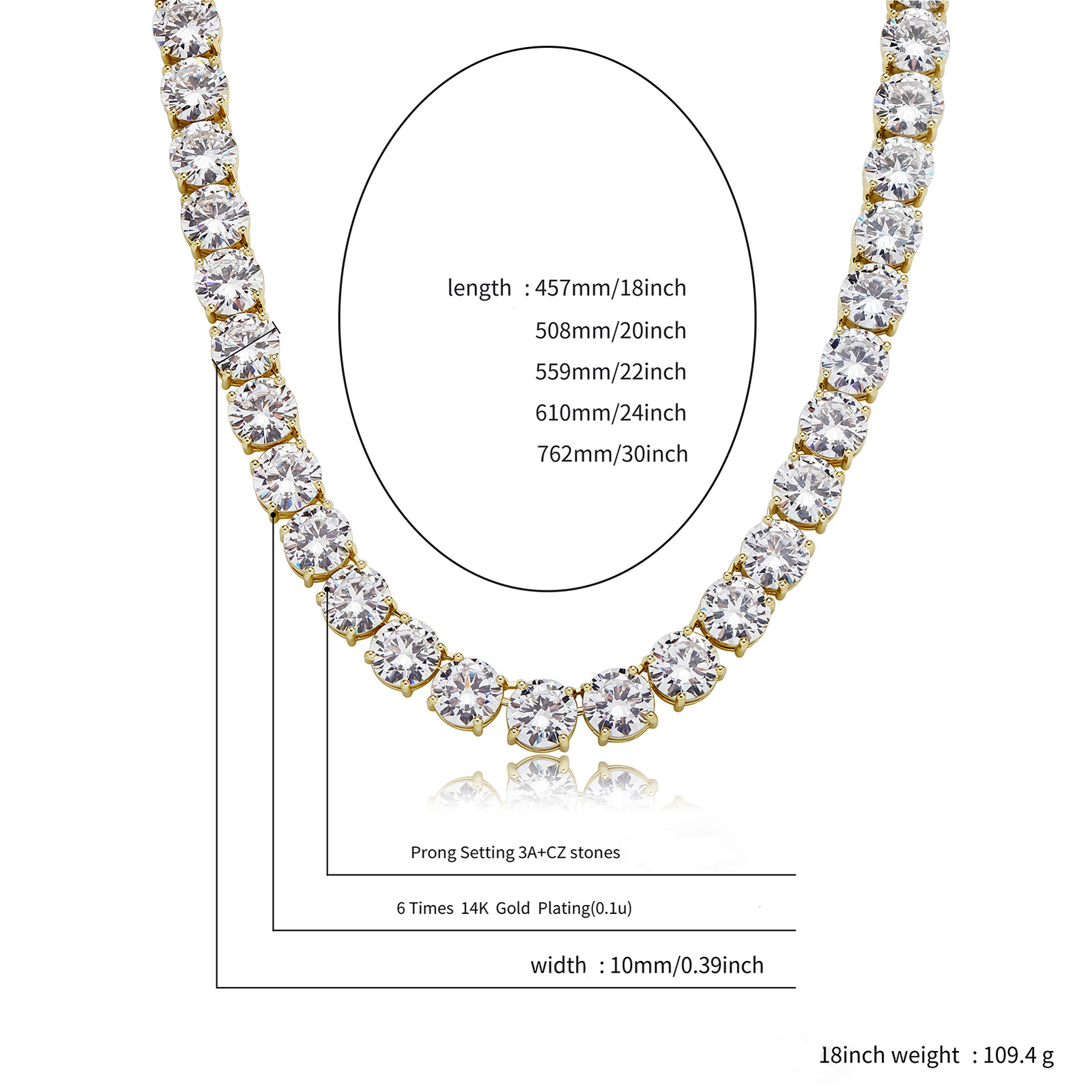 Hip Hop 10mm Tennis Chain Necklace Bracelets TopBling Cubic Zirconia Jewelry