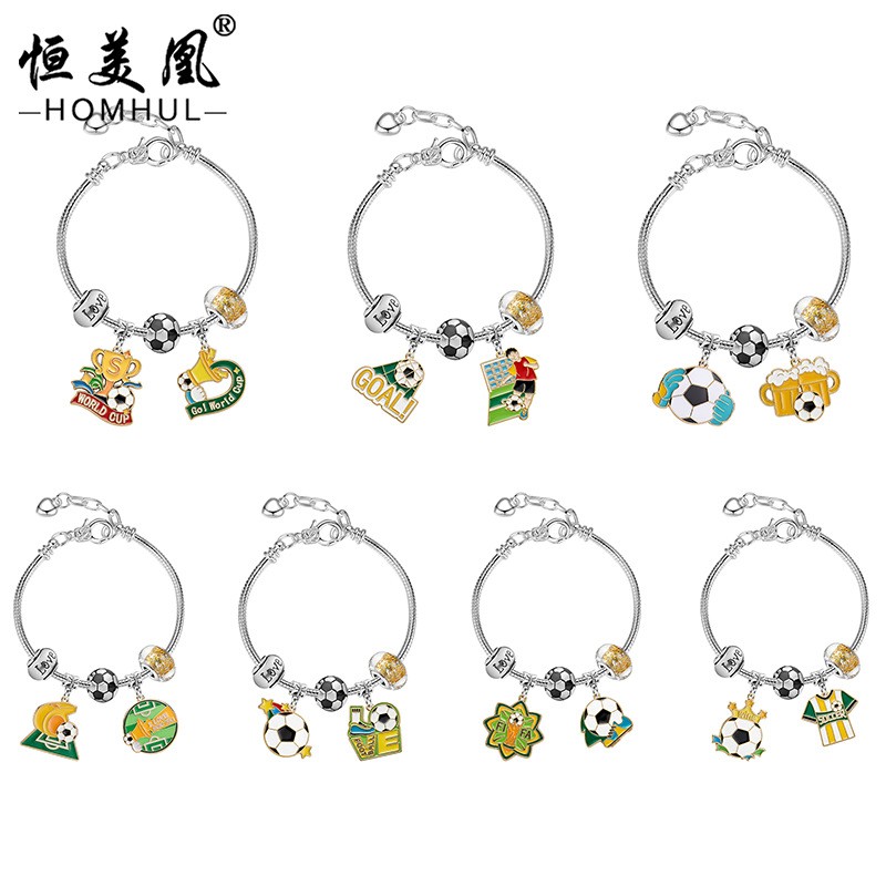 Football Soccer Charm Bracelet Zinc Alloy Enamel Beads World Cup JewelryFansGift
