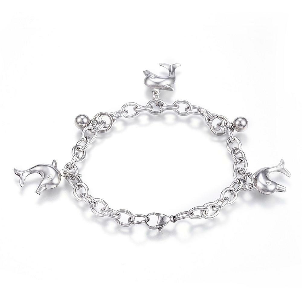 304 Stainless Steel Charm Bracelet Dolphin Silver7.5″ Inch 6mm Z72
