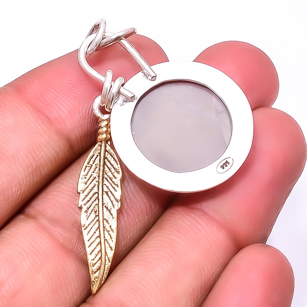 Moonstone -Sri Lanka 925 Sterling Silver Two Tone Pendant 1.95″ Christmas Gift
