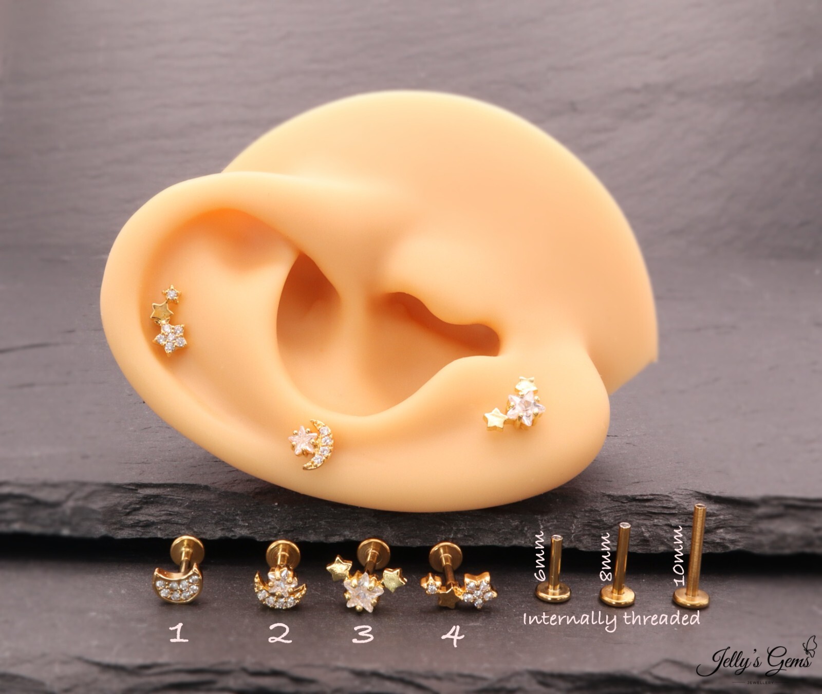 Internal Threaded Flat Labret Back Cartilage Helix Lobe Tragus Conch Earring UK