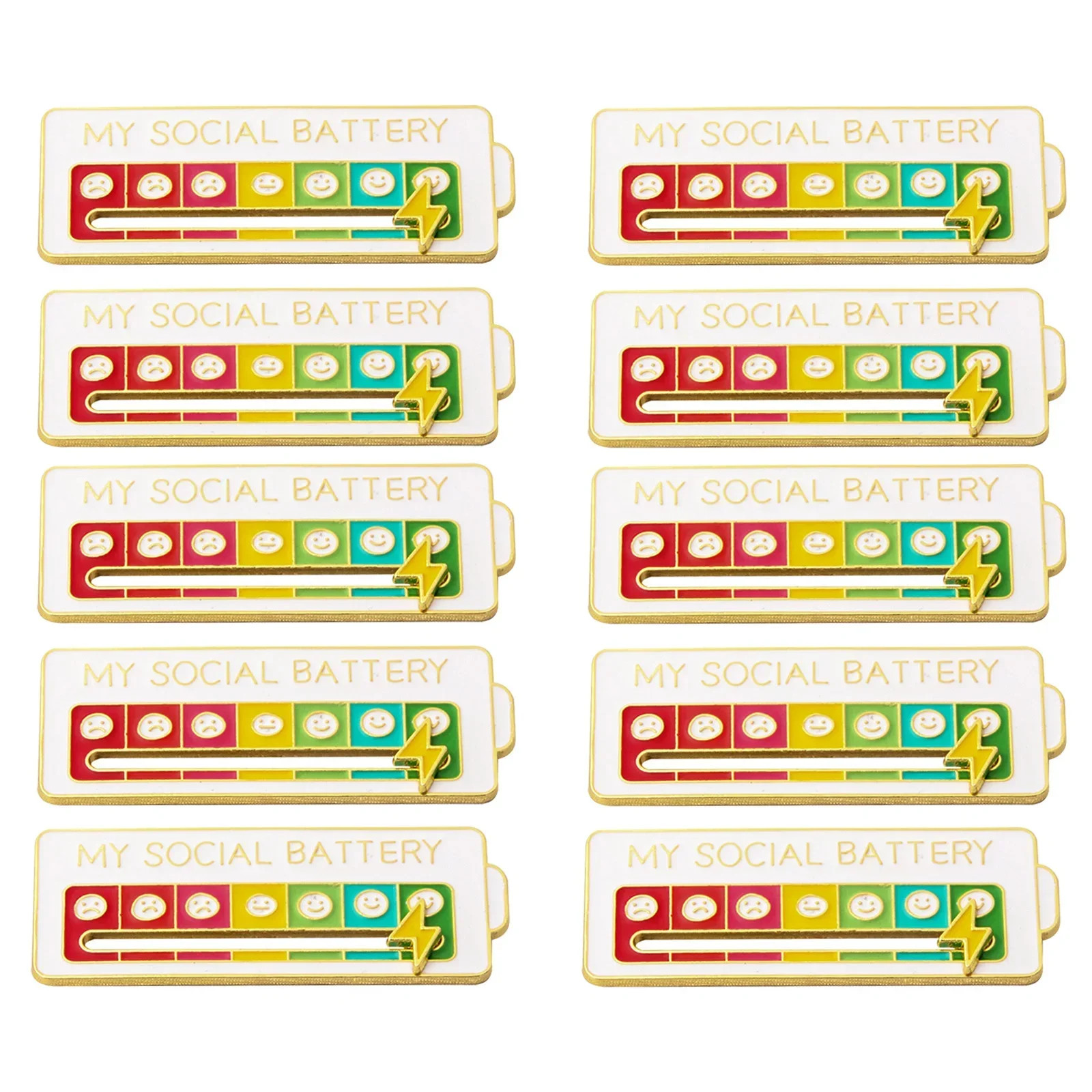 10pcs Mood Pins Social Battery Badge Facial Expression Brooches for Women Men
