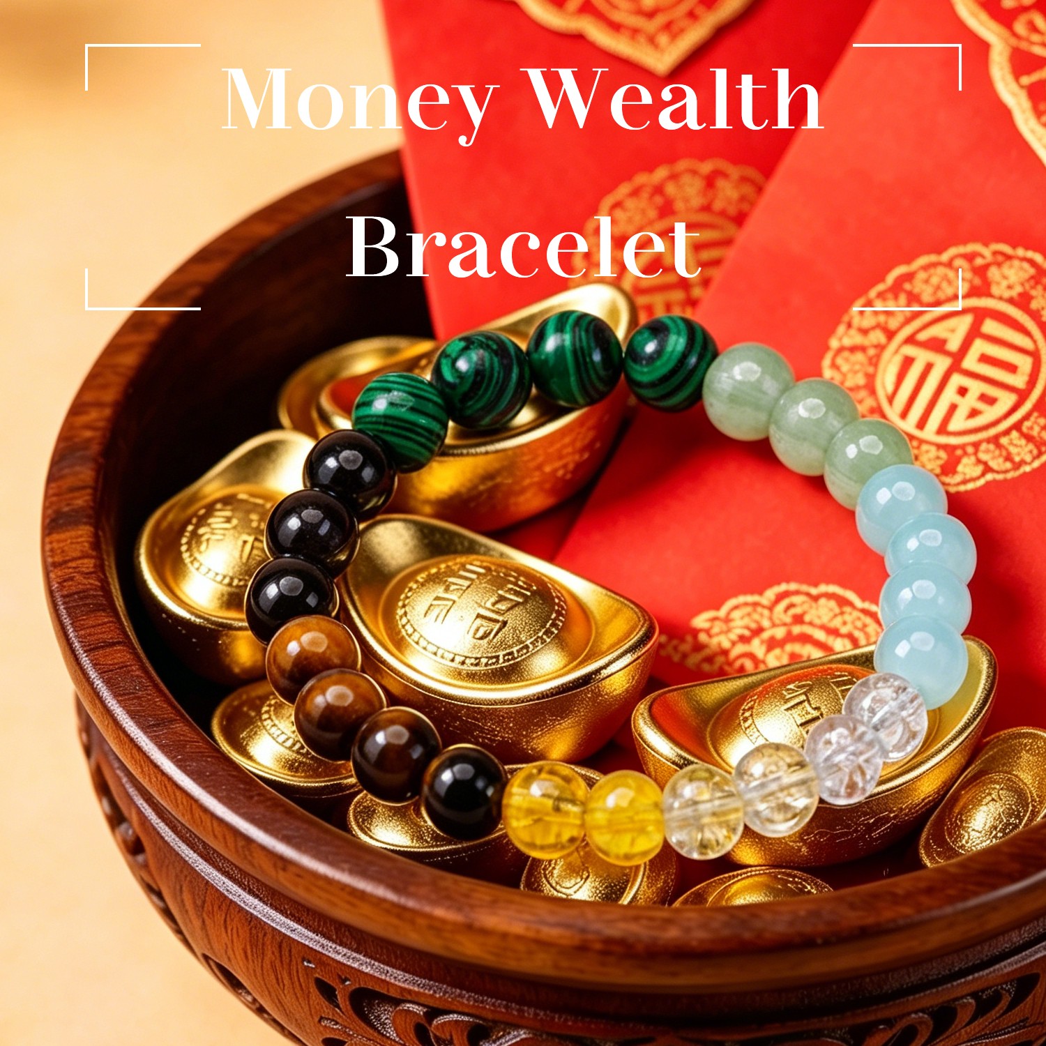 Money Wealth Natural Stone Bracelet Crystal Beaded Stretch for Him Her Gift Idea