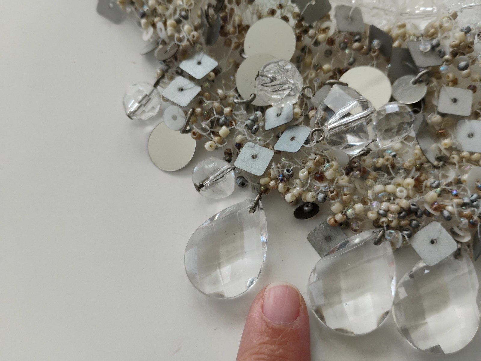 Chico’s Statement Collar Necklace – Silver, Clear & White Beads