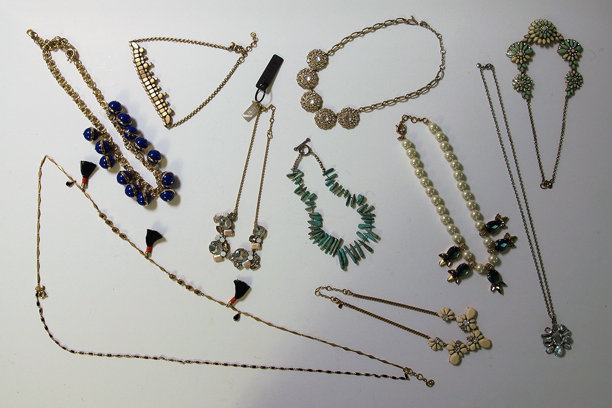 Assorted Lot of 10 Necklaces – 8 J. Crew + 2 Others – Mixed Materials/Metals
