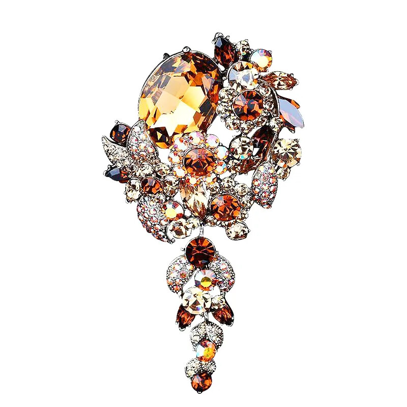 Female Winter Coat Long Tassel Brooch Rhinestone Corsage Fashion Suit Pin Gift
