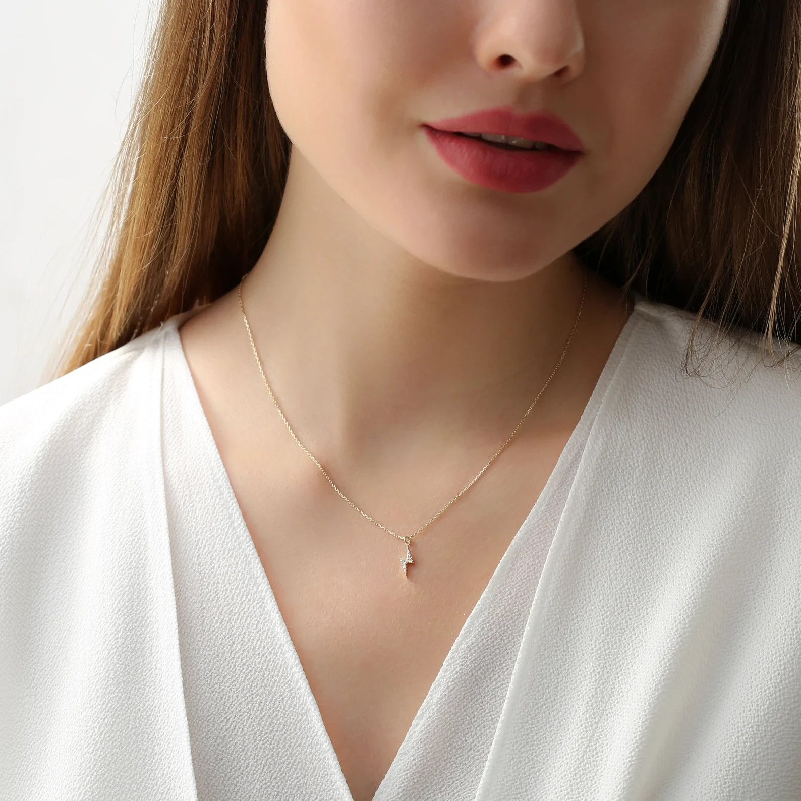 Lab Grown 1.00 Ct Round EF VS Diamond Lightning Bolt Necklace in 14K Solid Gold