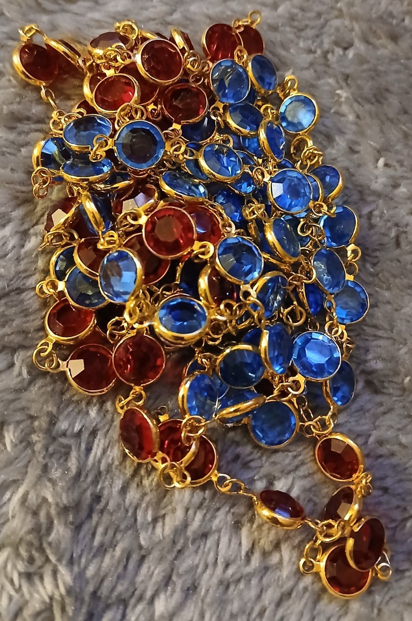 Swarovski Crystal – 2 Open Bezel Necklaces & 1 Bracelet – Blue/Red Gold Tone