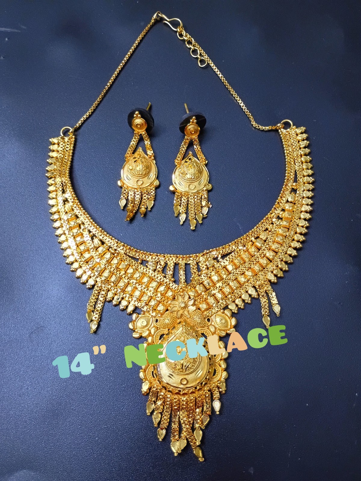 (2 Set) 22K Yellow Gold Plated Bollywood India Necklace & Earring Bells Jewelry