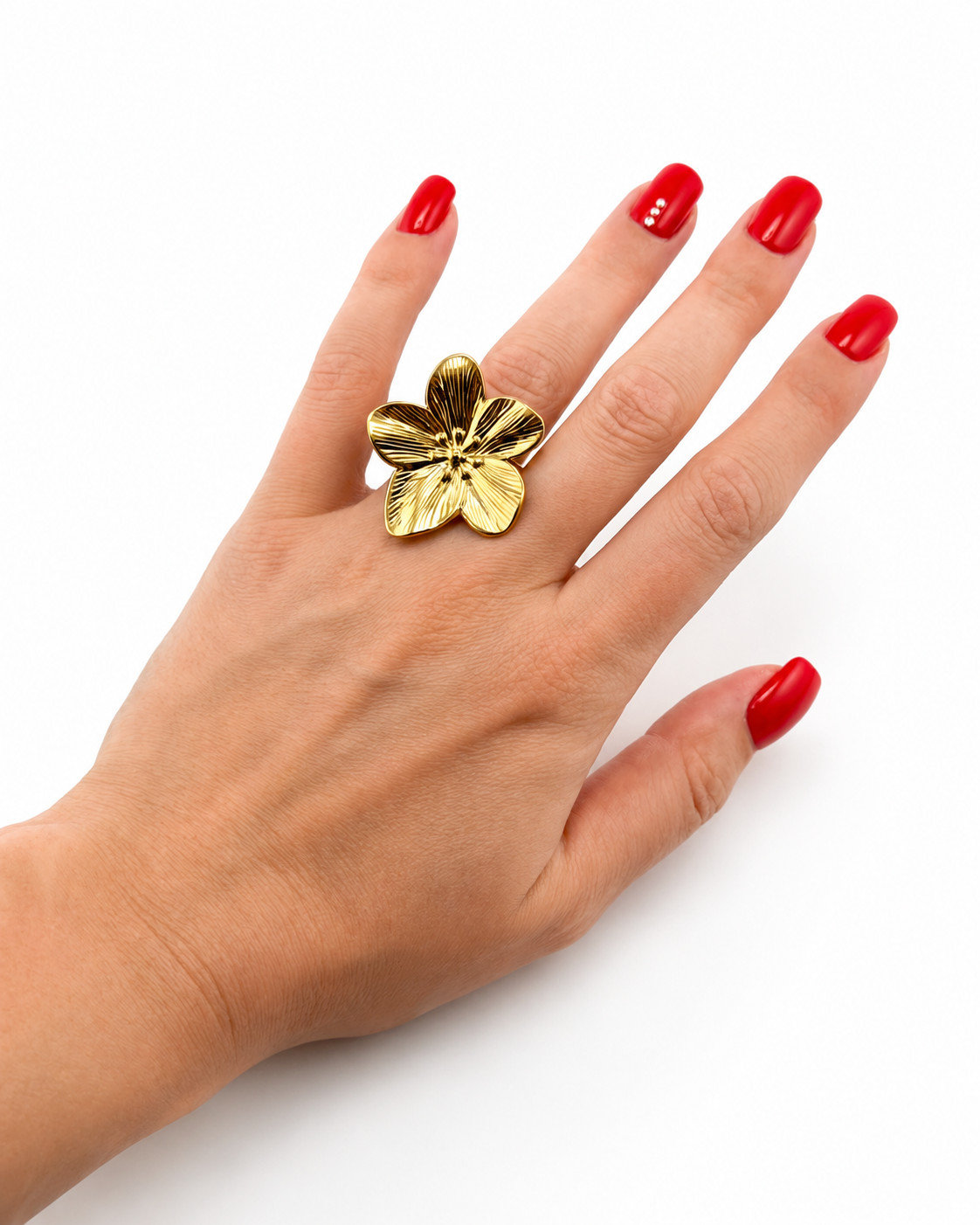 18k Gold Plated Stainless Steel Flower Petals Stud Earring and ring, Jewelry set