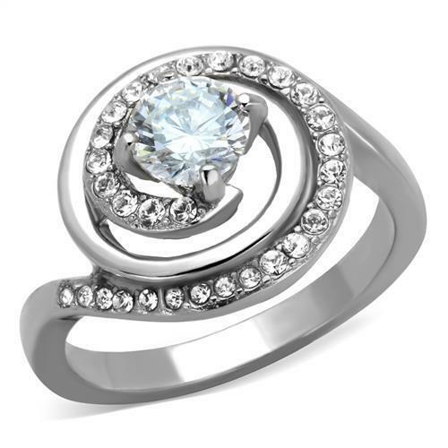TK1746 – High polished (no plating) Stainless Steel Ring with AAA Grade CZ in