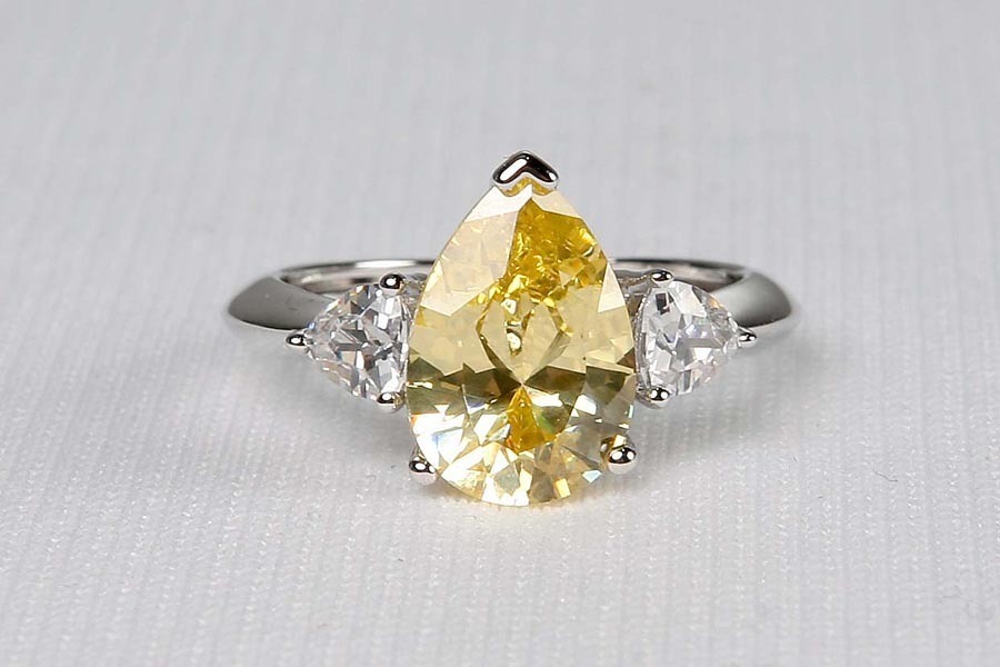New Avon Yellow Pear Shaped CZ Silver Large Cocktail Ring Sz 5 6 7 8 9 10 11