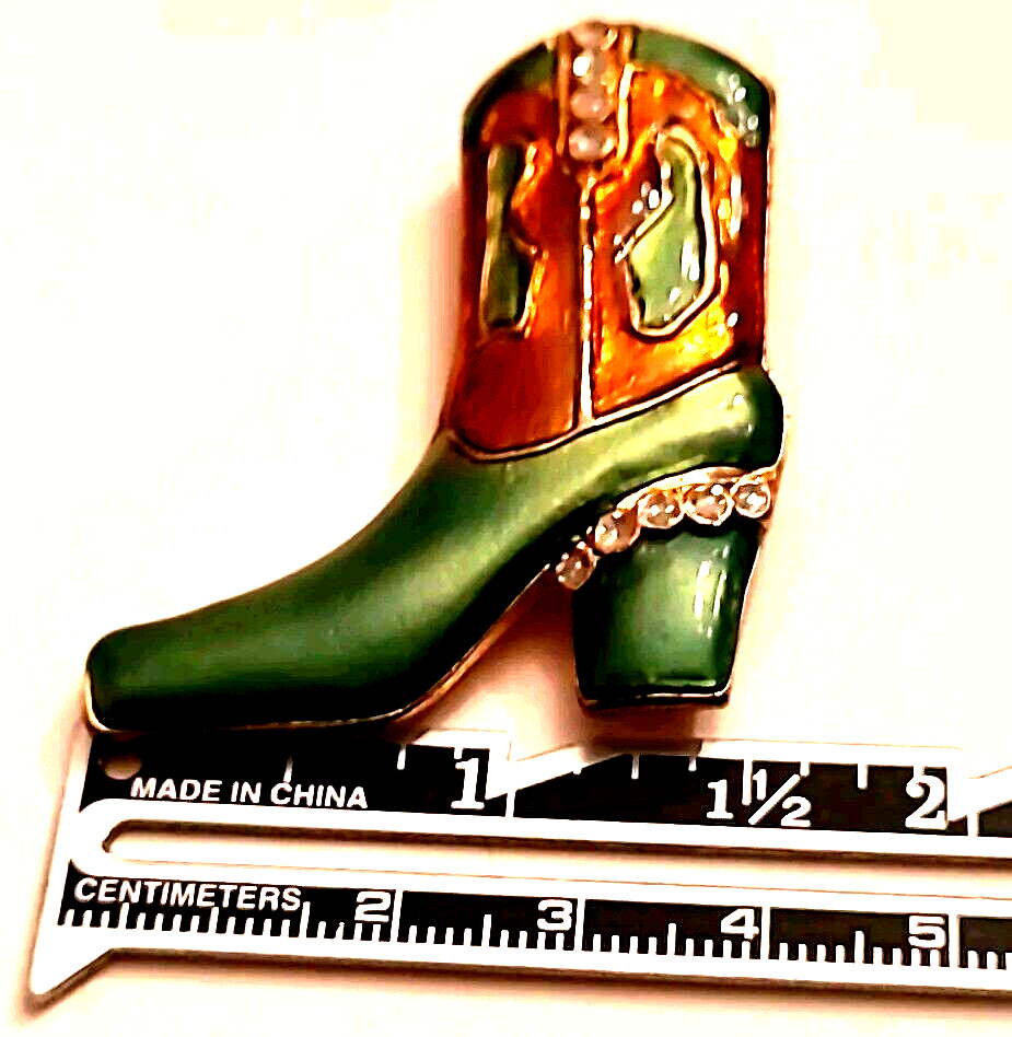 Western Mates Cowgirl Boot Broch Pin Enamel Layered 18K Gold Hand Painted