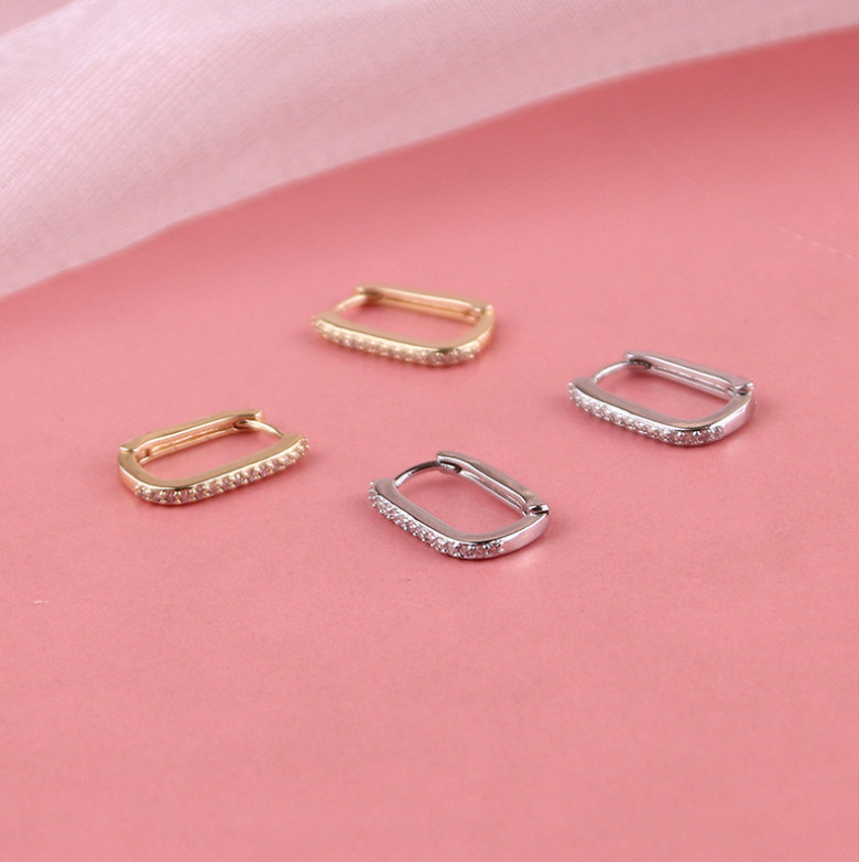 Women 925 Sterling Silver Plated U-Shape CZ Silver Gold Huggie Hoop Earrings A9