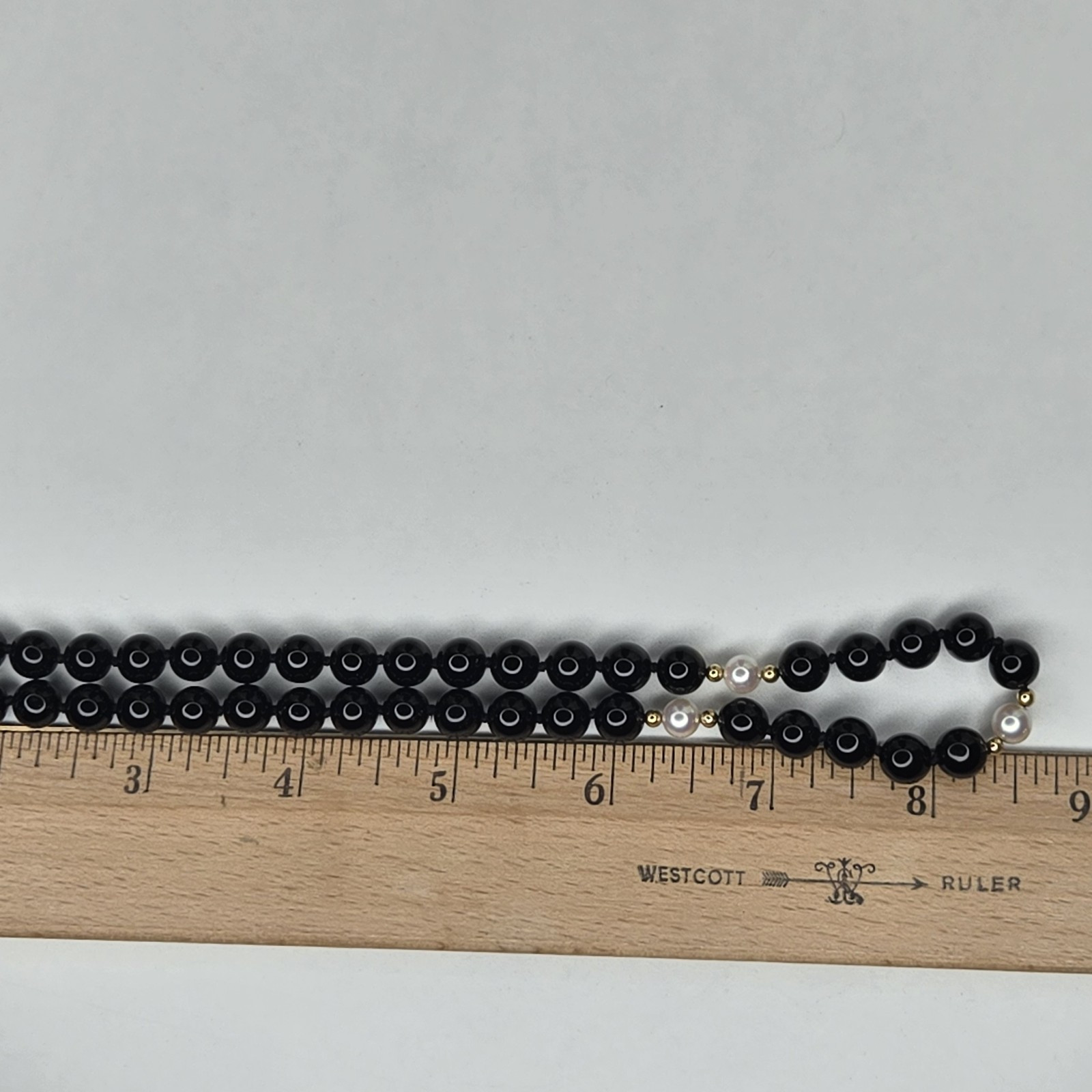 Jostens Imperial Black Onyx Pearl Bead 17″ Necklace Sterling 925 Vermeil Reese’s